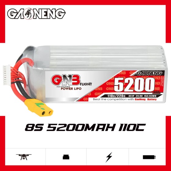 GAONENG GNB 5200mah 8S 29.6V 110C XT90 RC LiPo Battery 600mm to 700mm Helicopters 800mm Warbirds Align 600 T-Rex 600 Helicopter